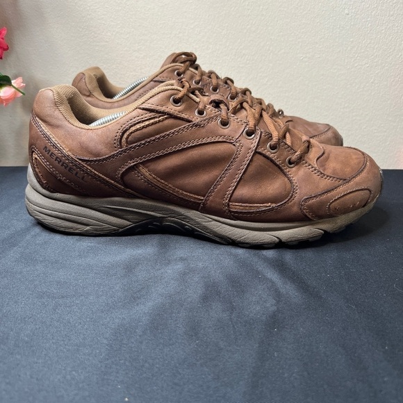 🌹 Merrell Meridian Dark Earth Leather Trail Hiking Sport Shoes Mens 10.5 Casual - Picture 2 of 16